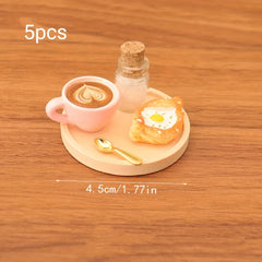 Dollhouse Pastry Coffee Tray Set for OB11 - 5pcs Props & Backdrop