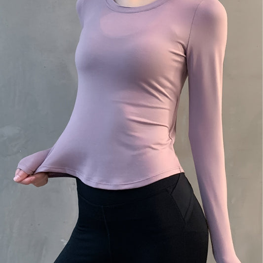 Backless Yoga Tee Quick Dry Workout Long Sleeve T-Shirt