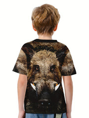 Wild Boar 3D Print Kids T-shirt Boys Summer Sports Lightweight Tee
