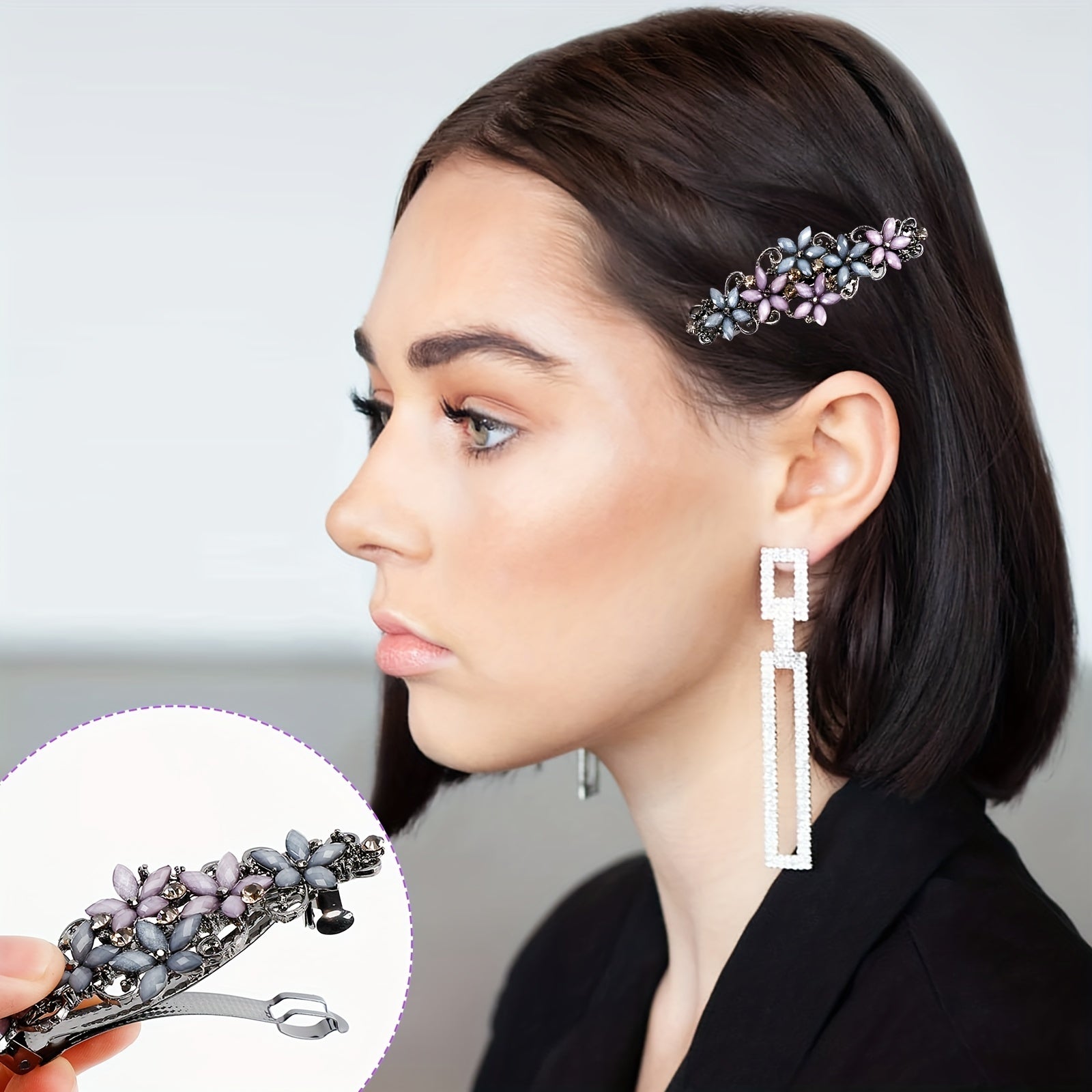 Vintage Flower Barrette Rhinestone Hair Clips Women