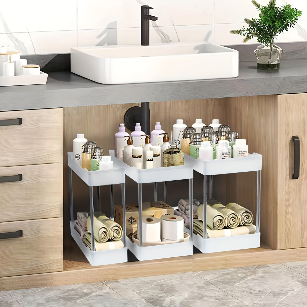 2 Tier Under Sink Organizer Bathroom Cleaning Supplies Cabinet Storage