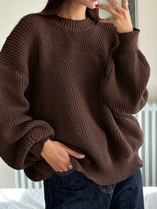 Solid Crew Neck Pullover Sweater Long Sleeve Winter Women's Clothing