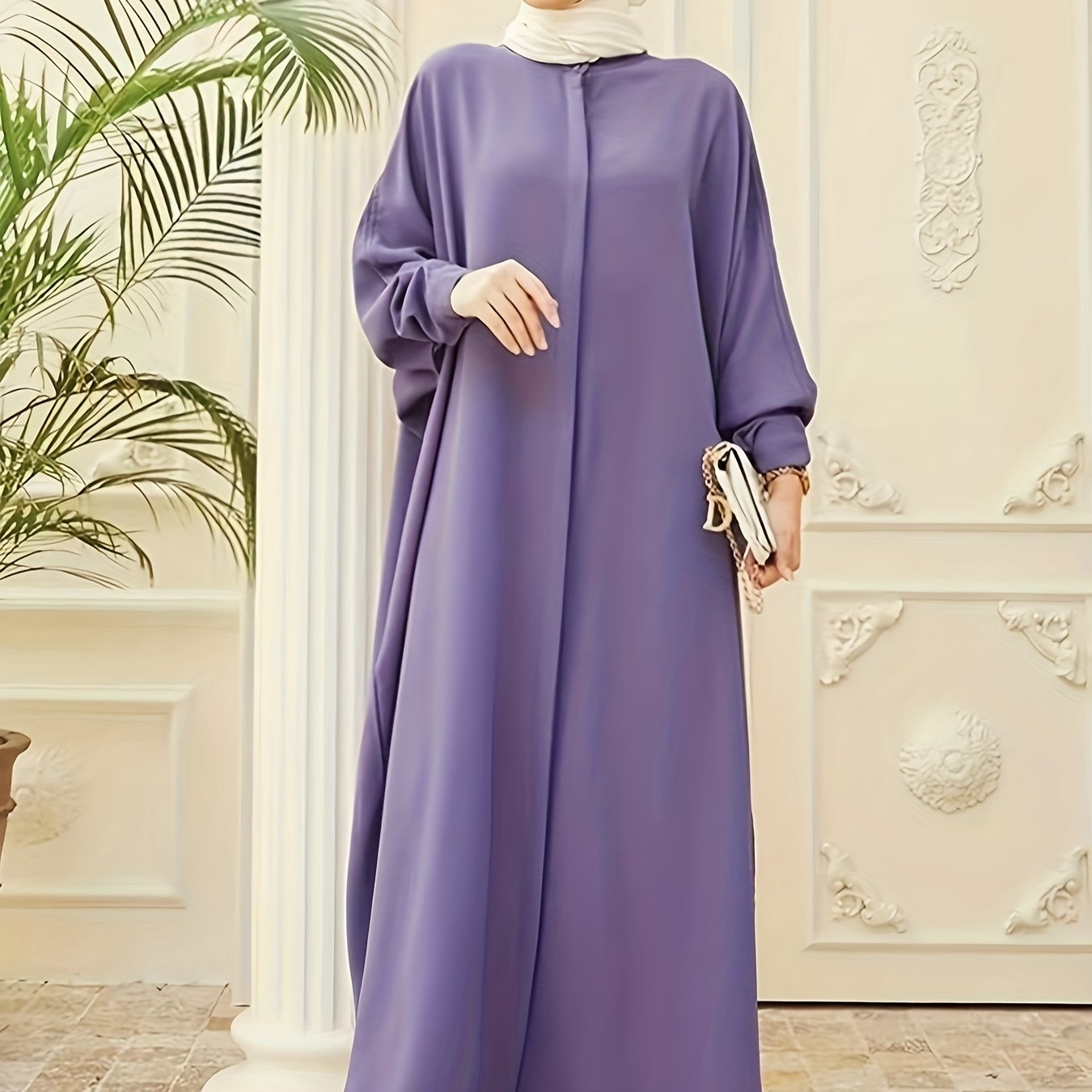  Ethnic Style Abaya Dress Women's Plus Solid Batwing Sleeve
