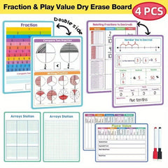 4pcs A4 Double Sided Fraction & Decimal Dry Erase Boards