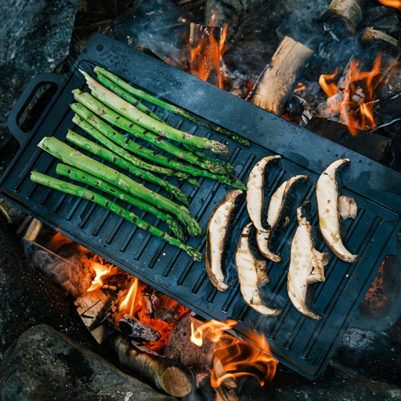 1pc Cast Iron Reversible Grill Pan For BBQ