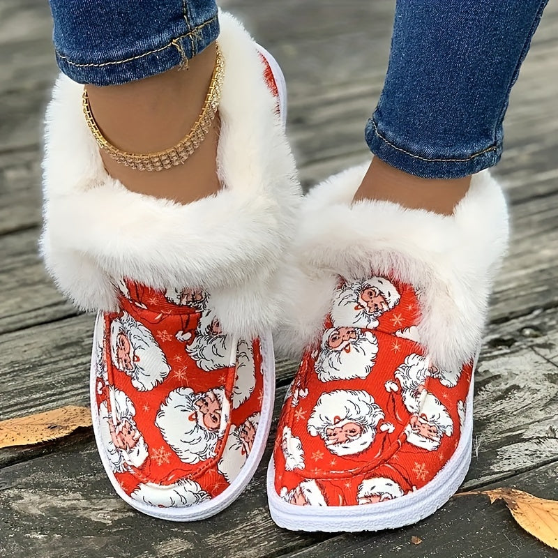 Women's Christmas Santa Print Warm Low Top Sneakers