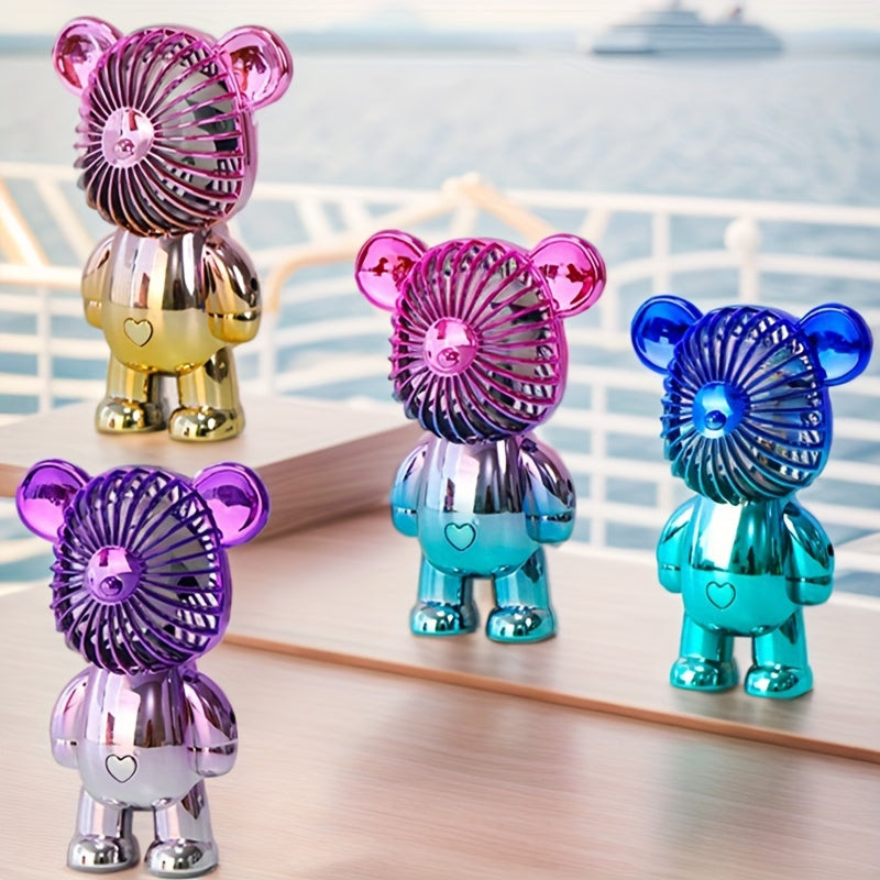 Mini Bear Fan Rechargeable 3 Modes USB Charging Multicolor Portable