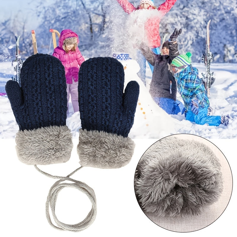 Kids Warm Knitted Gloves Double Layer Padded Thick Winter Outdoor Gloves