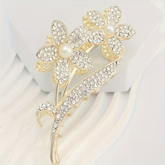 Girls Flower Hair Clip with Rhinestones & Faux Pearls