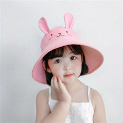 Kids Bunny Drawstring Fisherman's Hat Sunscreen Bucket Cap