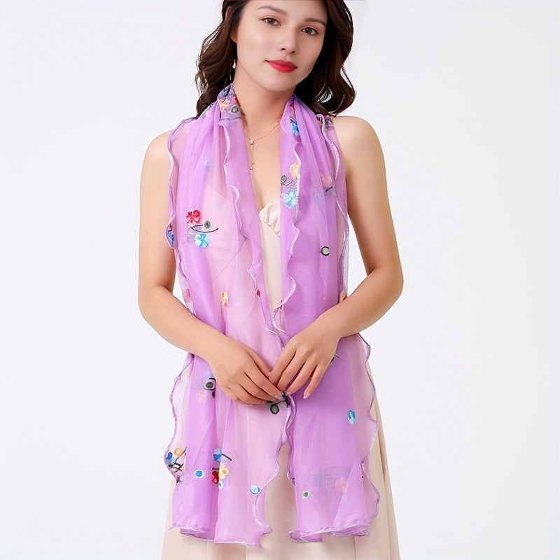 Ruffle Flower Embroidered Scarf Bright Edge Windproof Shawl