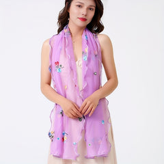 Ruffle Flower Embroidered Scarf Bright Edge Windproof Shawl