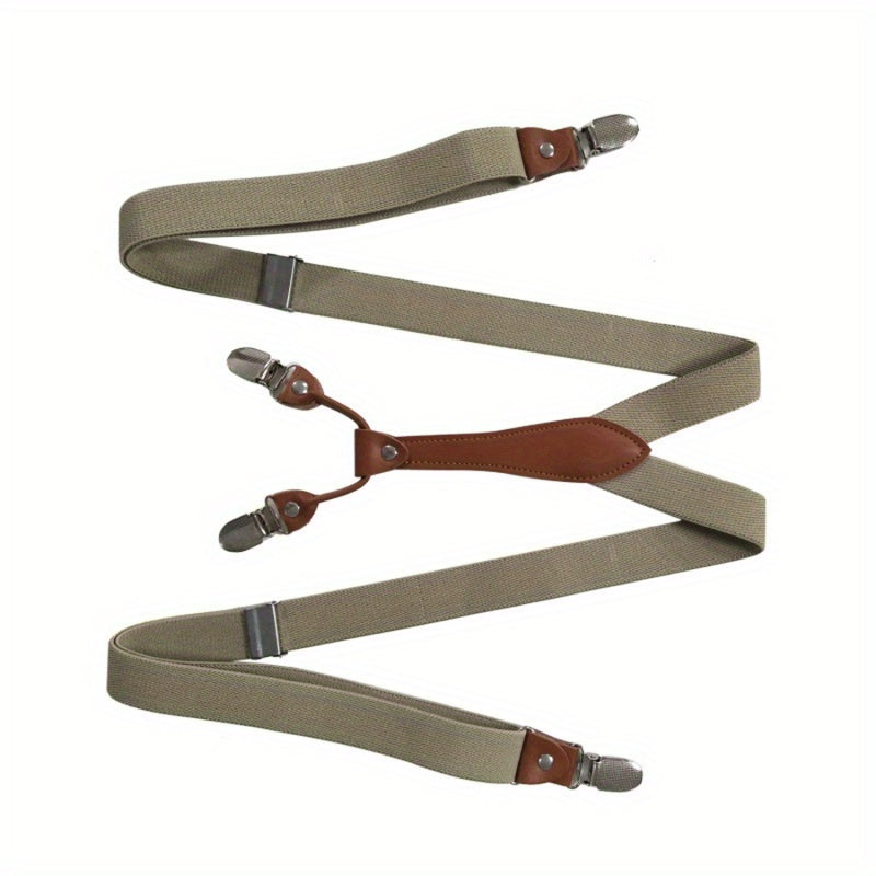 Adult 4 Clip Loose Elastic Suspenders Unisex Clip Leather Head