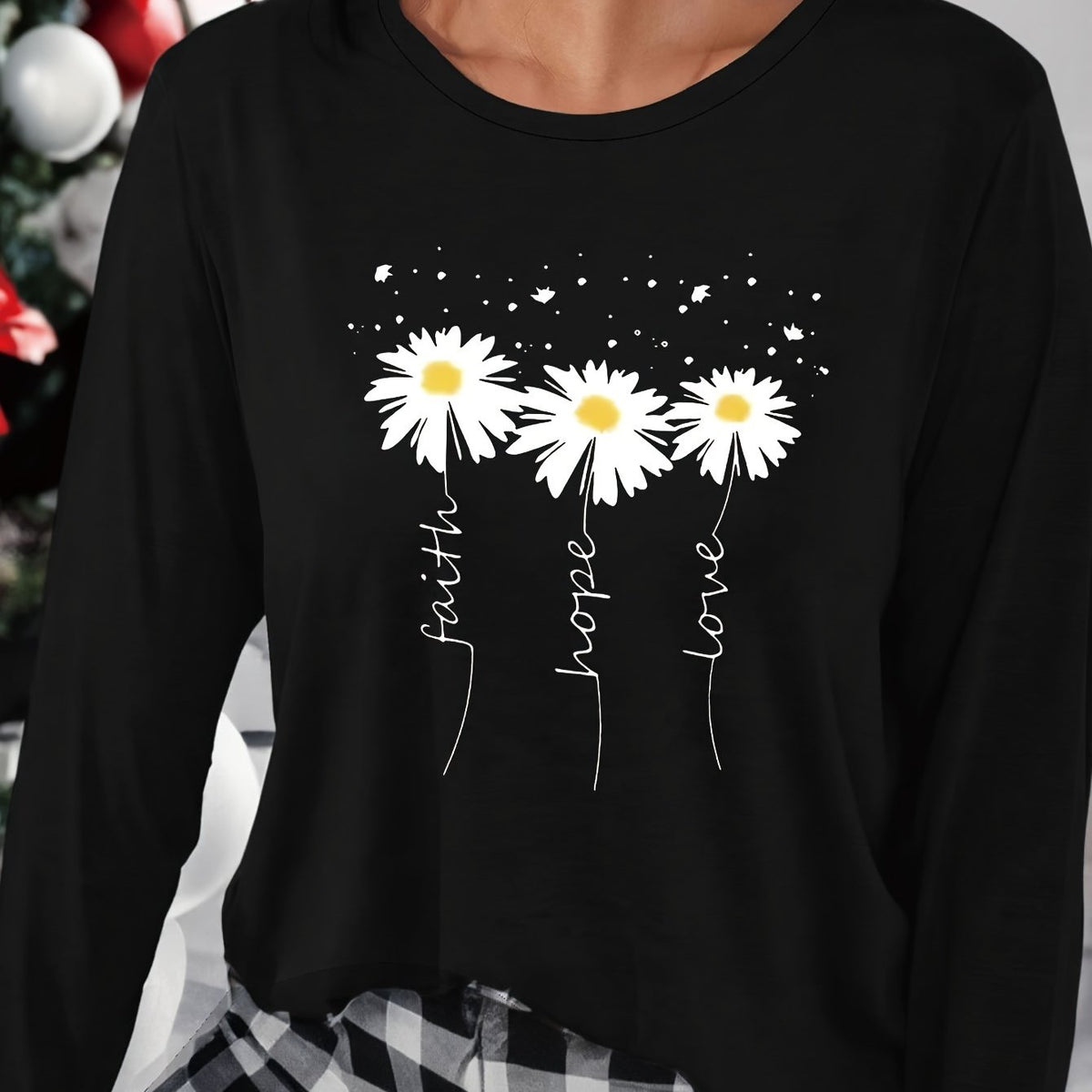 Floral Print Lounge Top Long Sleeve Crew Neck Women's Loungewear