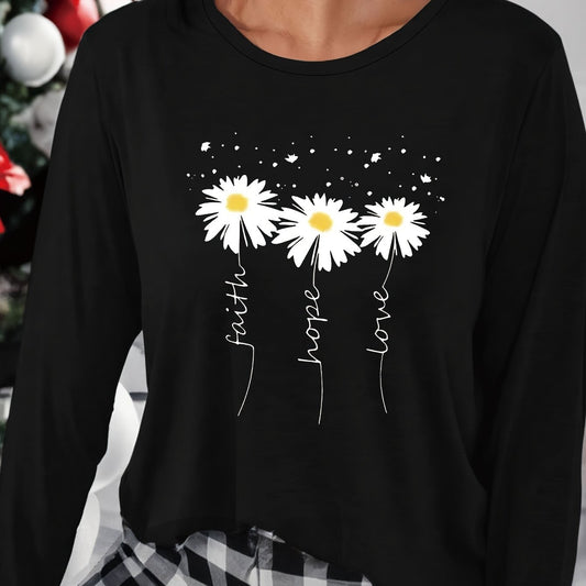Floral Print Lounge Top Long Sleeve Crew Neck Women's Loungewear
