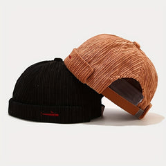 Cotton Brimless Beanie Cap Corduroy Sailor Hat Small Fish Pattern Unisex