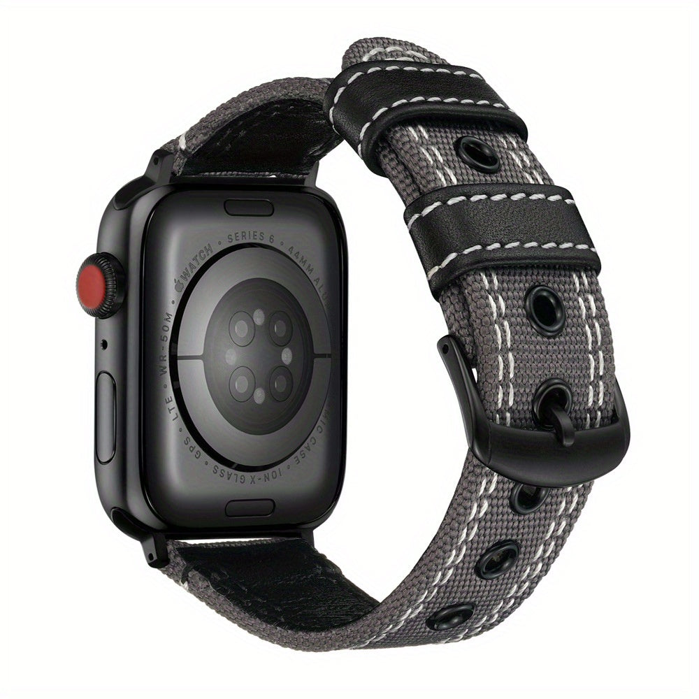 Nylon Spliced Cowhide Watch Strap for Smart Watch