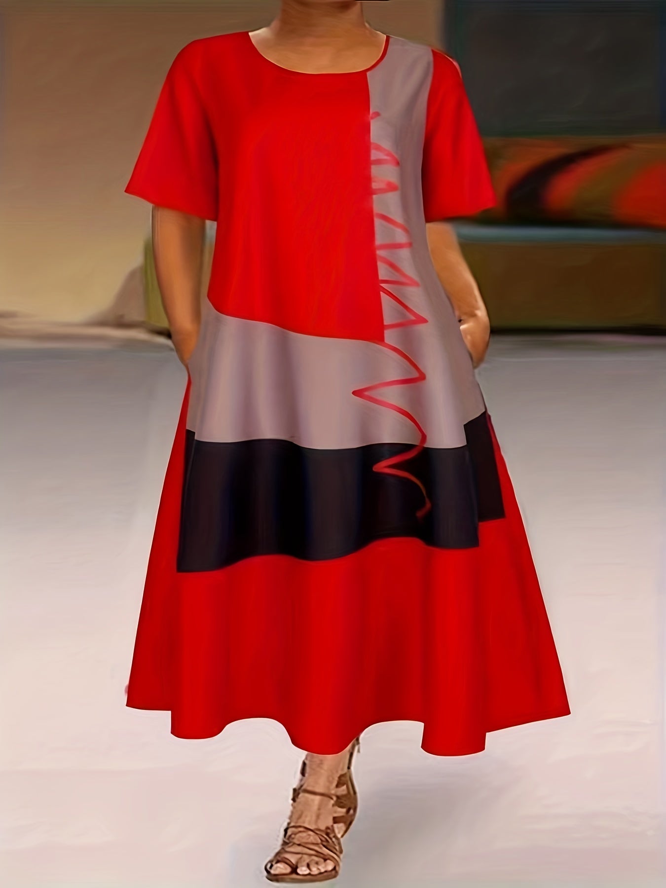  Colorblock Maxi Dress with Pockets