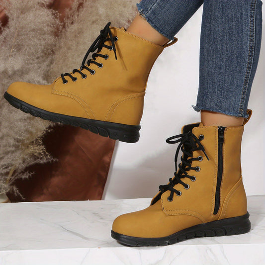 Women's Lace Up Short Boots Side Zipper Outdoor Comfort Booties