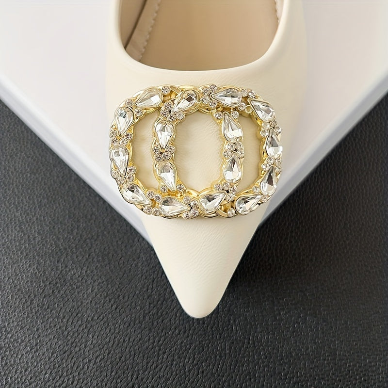 Women's Rhinestone Slip On Chunky Heel Glitter Dress Shoes