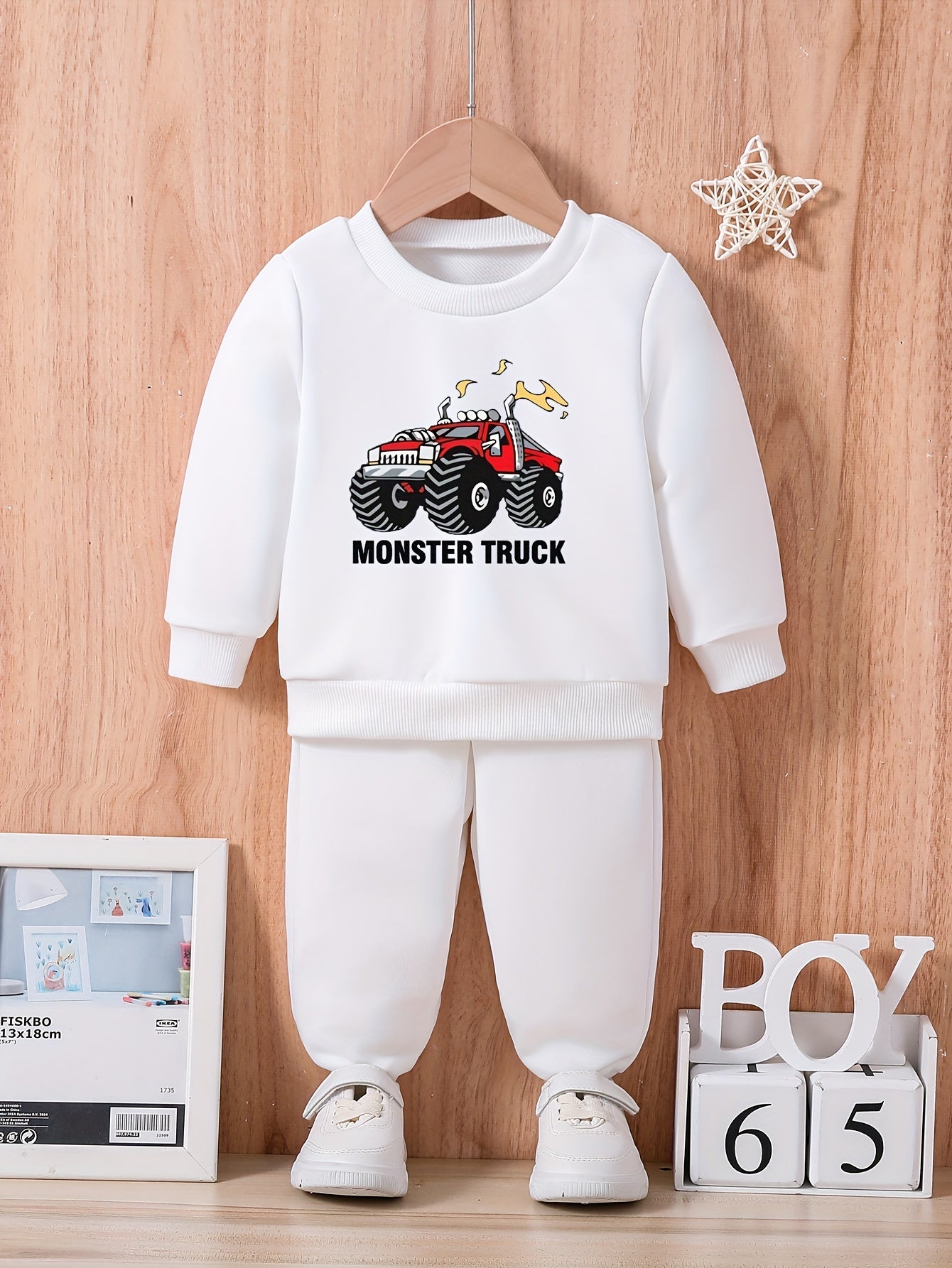 Baby Cartoon MONSTER TRUCK Outfit Long Sleeve Sweatshirt Trousers Set