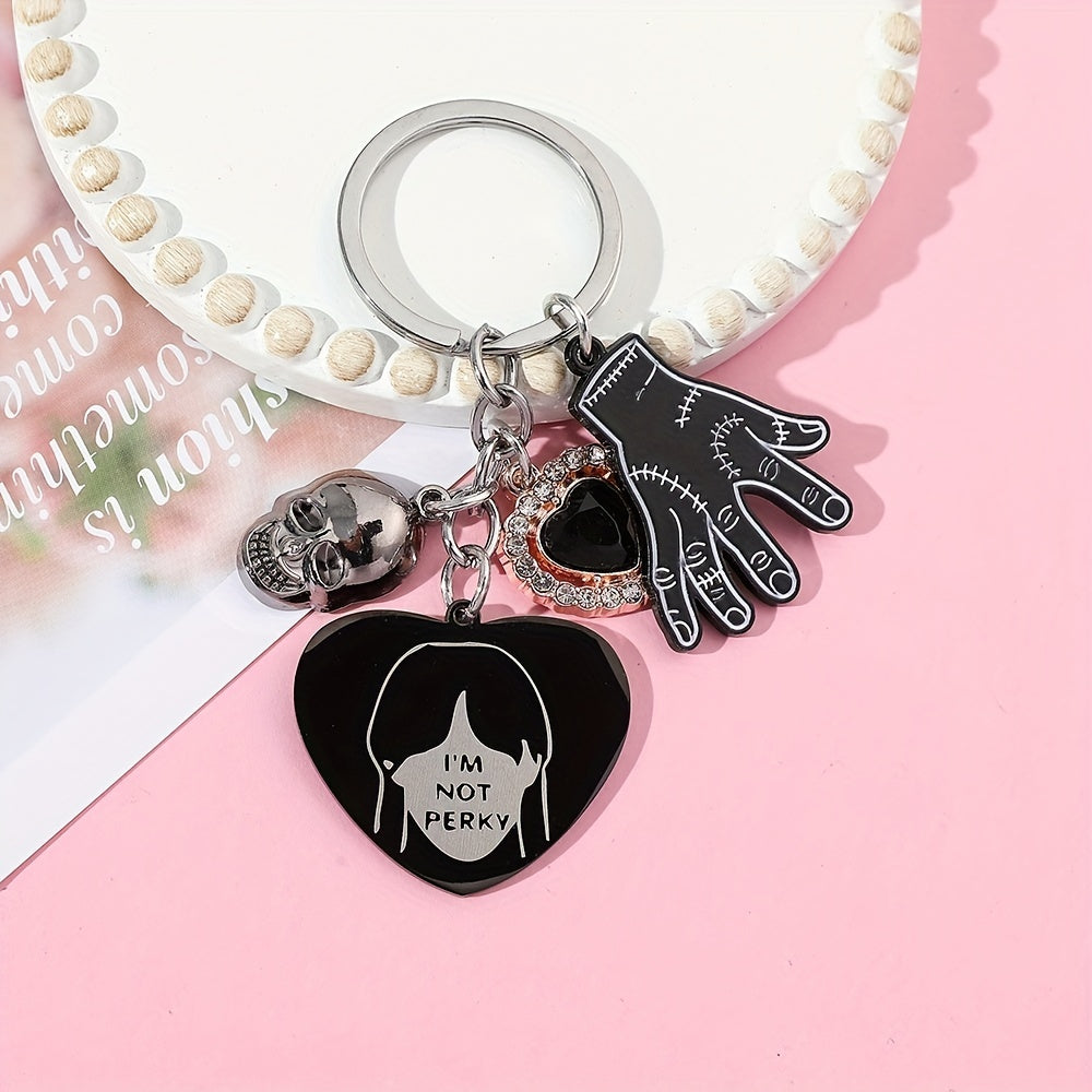 Kids Cartoon Skull Hand Claw & Rhinestone Heart Keychain