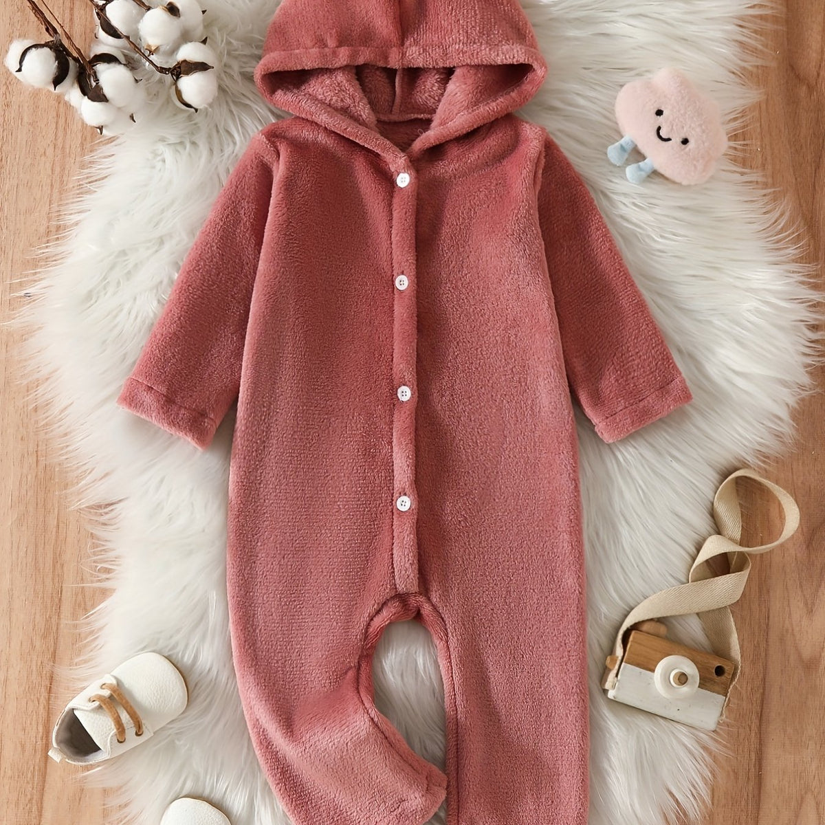 Baby Hooded Flannel Warm Jumpsuit