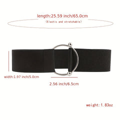Round Buckle Elastic Belt Wide Waistband for Women
