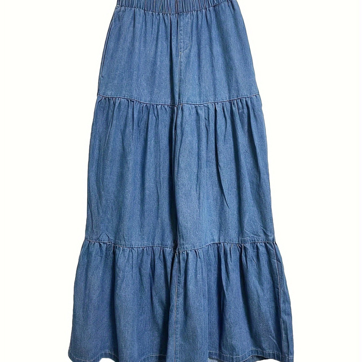 Women's Plus Ruffle Trim High Rise Wide Leg Jeans