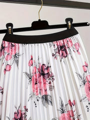  Floral Print High Rise Pleated Maxi Skirt