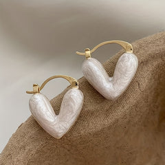Heart Shape Gem Hoop Earrings 14K Plated Alloy Jewelry Gift