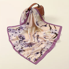 Plum Blossom Print Square Scarf Satin Silk Shawl Tie Dye Bandana