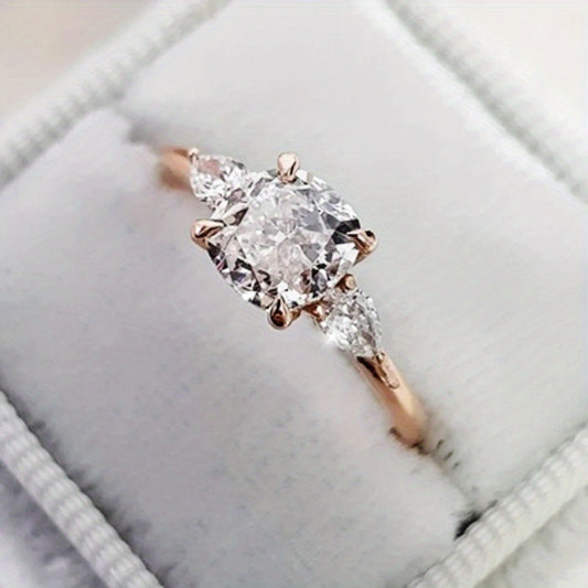 Zircon Decor Engagement Ring 1.30ct Rose Golden Wedding Anniversary Ring