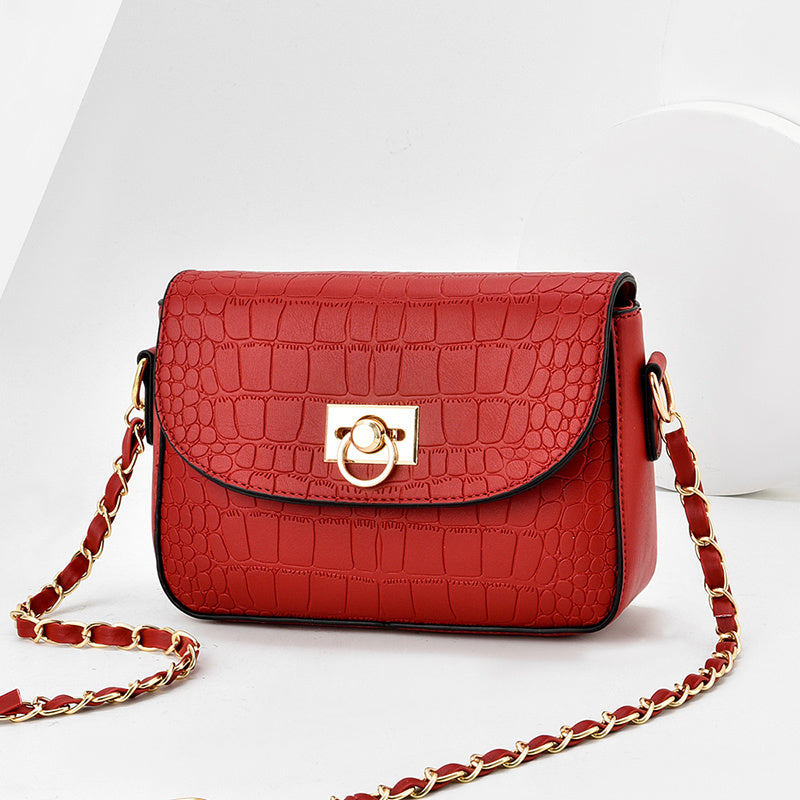 Crocodile Embossed Square Bag with Chain Strap for Work
