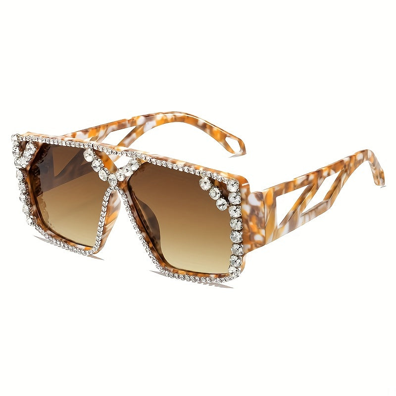 Y2K Oversized Square Sunglasses Rhinestone Gradient UV400