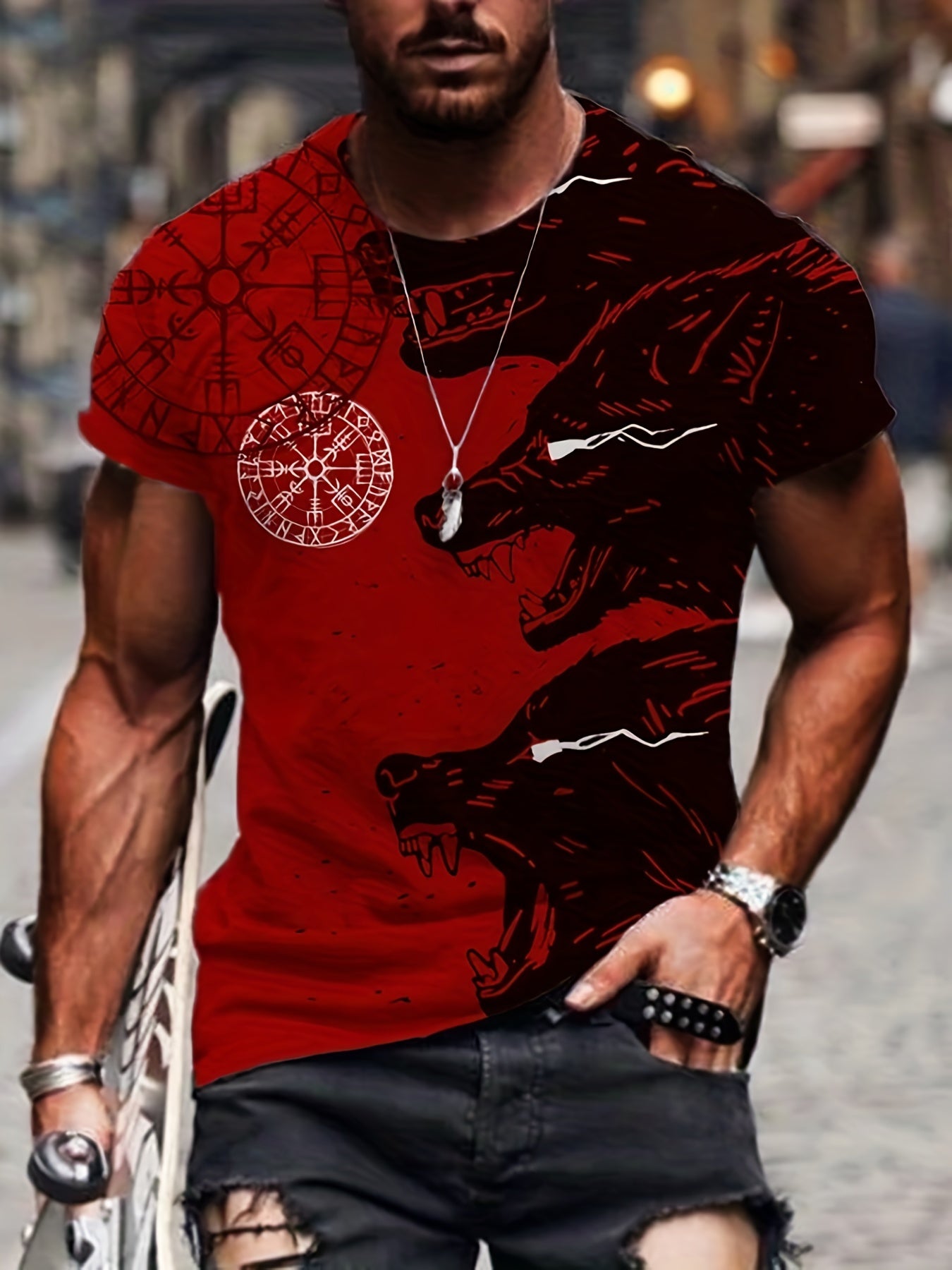 Flag Pattern Print Men's Short Sleeve T-shirt