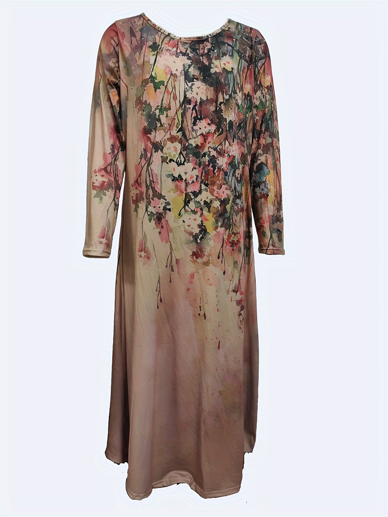  Dress Women's Plus Floral Print Long Sleeve Maxi Dress