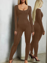 Long Sleeve Slim Fit Yoga Jumpsuit Bodycon Sports Solid Bodysuit