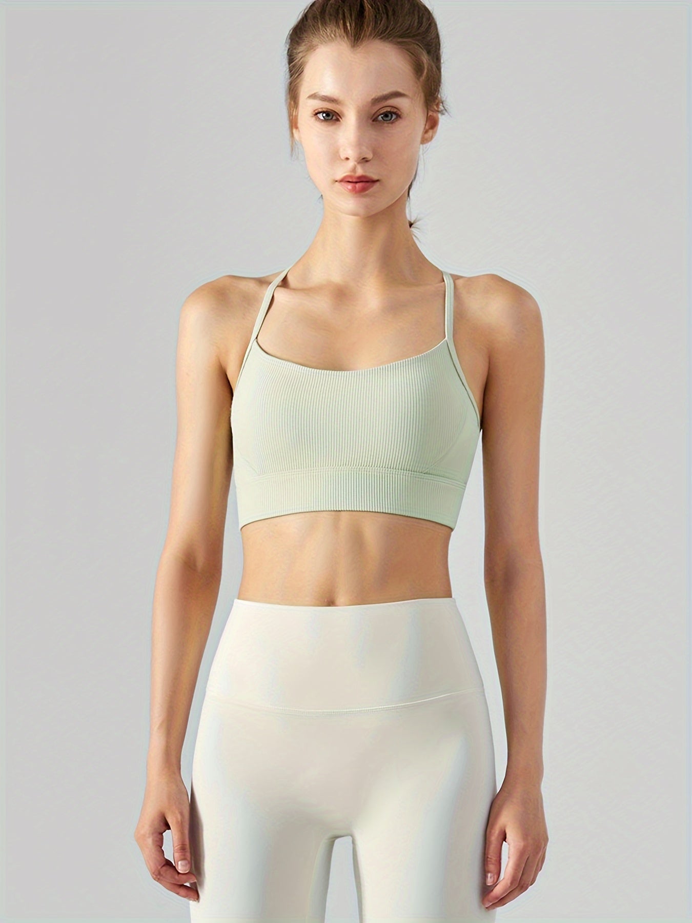 Solid Halter Neck Sports Bra High Stretch Running Yoga Bra
