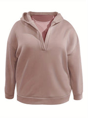  Solid Long Sleeve Hooded Sweatshirt & Round Neck Crop Tank Top Set
