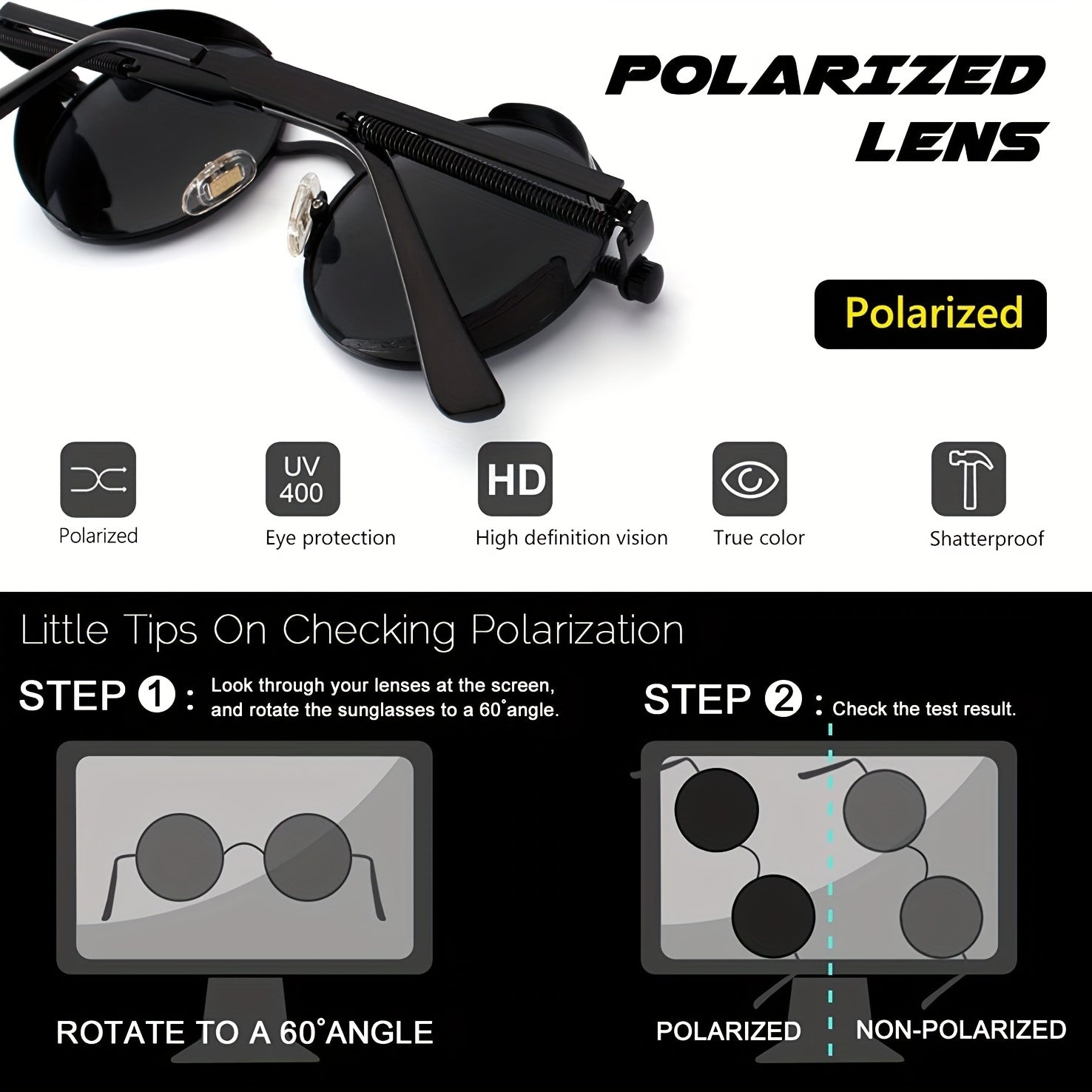 Retro Steampunk Style Sunglasses Round Metal Polarized Eyewear