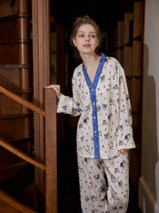Constellation Print Pajama Set Long Sleeve Top & Elastic Waistband Pants