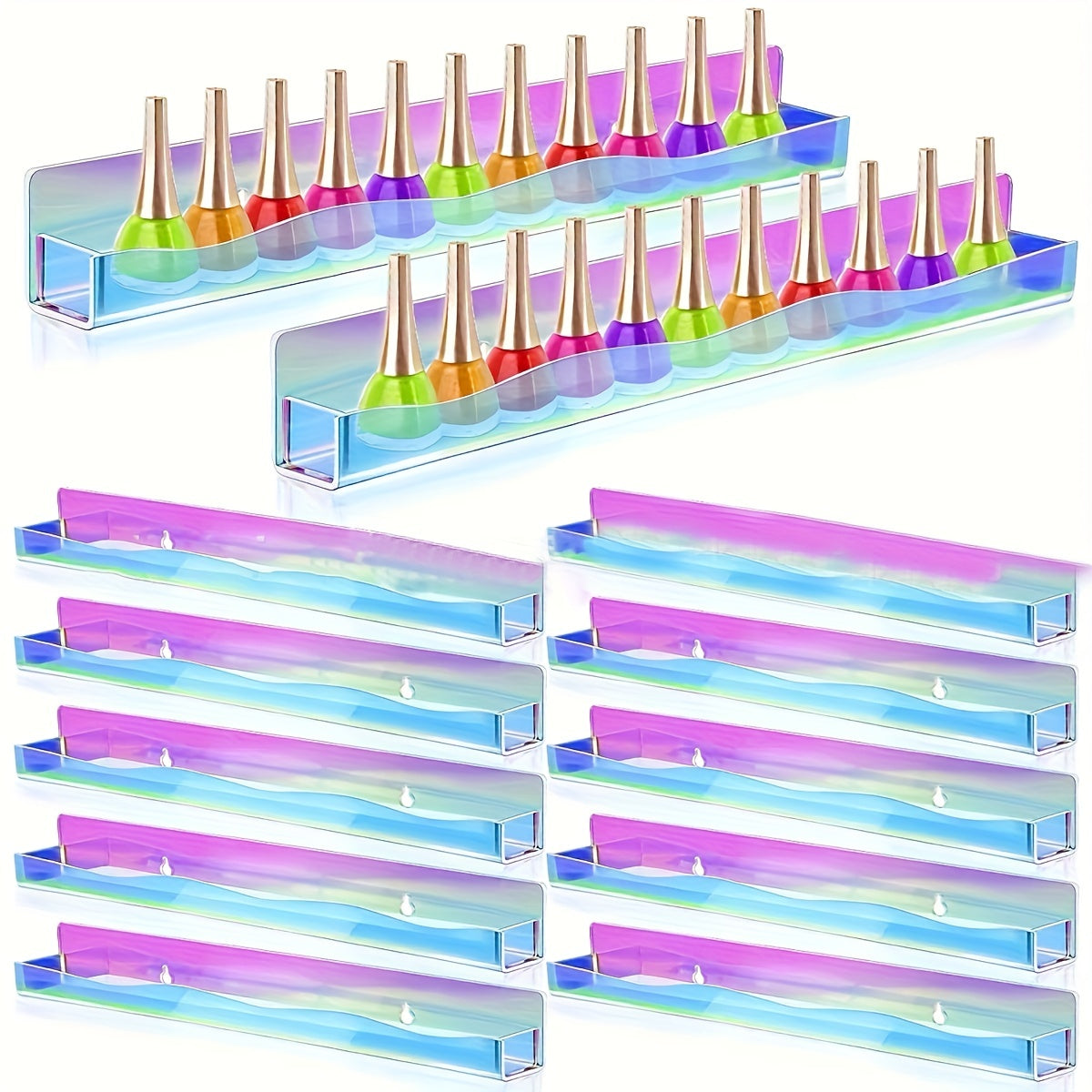 Acrylic Nail Polish Rack Wall Shelf Clear Rainbow Iridescent Organizer
