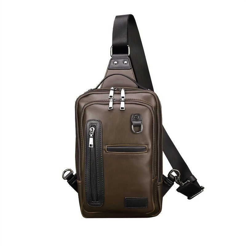 Men's Leather Crossbody Bag Vintage Chest Bag Large Capacity Satchel