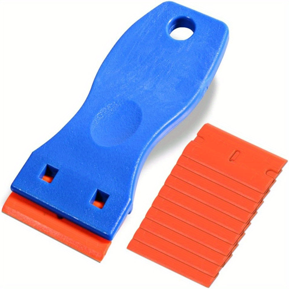 Plastic Razor Scraper and 10 Double Edged Blades for Label Removal