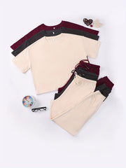 Women's Plus Size Pajamas Set Solid Short Sleeve Top & Drawstring Pants 6 Piece