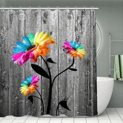 Seven Colored Flower Shower Curtain Set