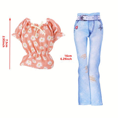 Doll Clothing 3-Piece Set Top Pants Shoes Gift for 11.5-Inch Dolls