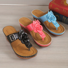 Women's Flower Decor Wedge Sandals Clip Toe Platform Sandals
