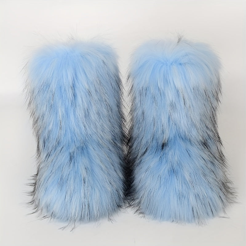 Women's Furry Mid Calf Snow Boots Plush Warm Winter Thermal Fuzzy Boots